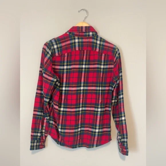 Abercrombie & Fitch Flannel Muscle Shirt Mens Small Plaid Red Thick Button Up - Picture 3 of 7